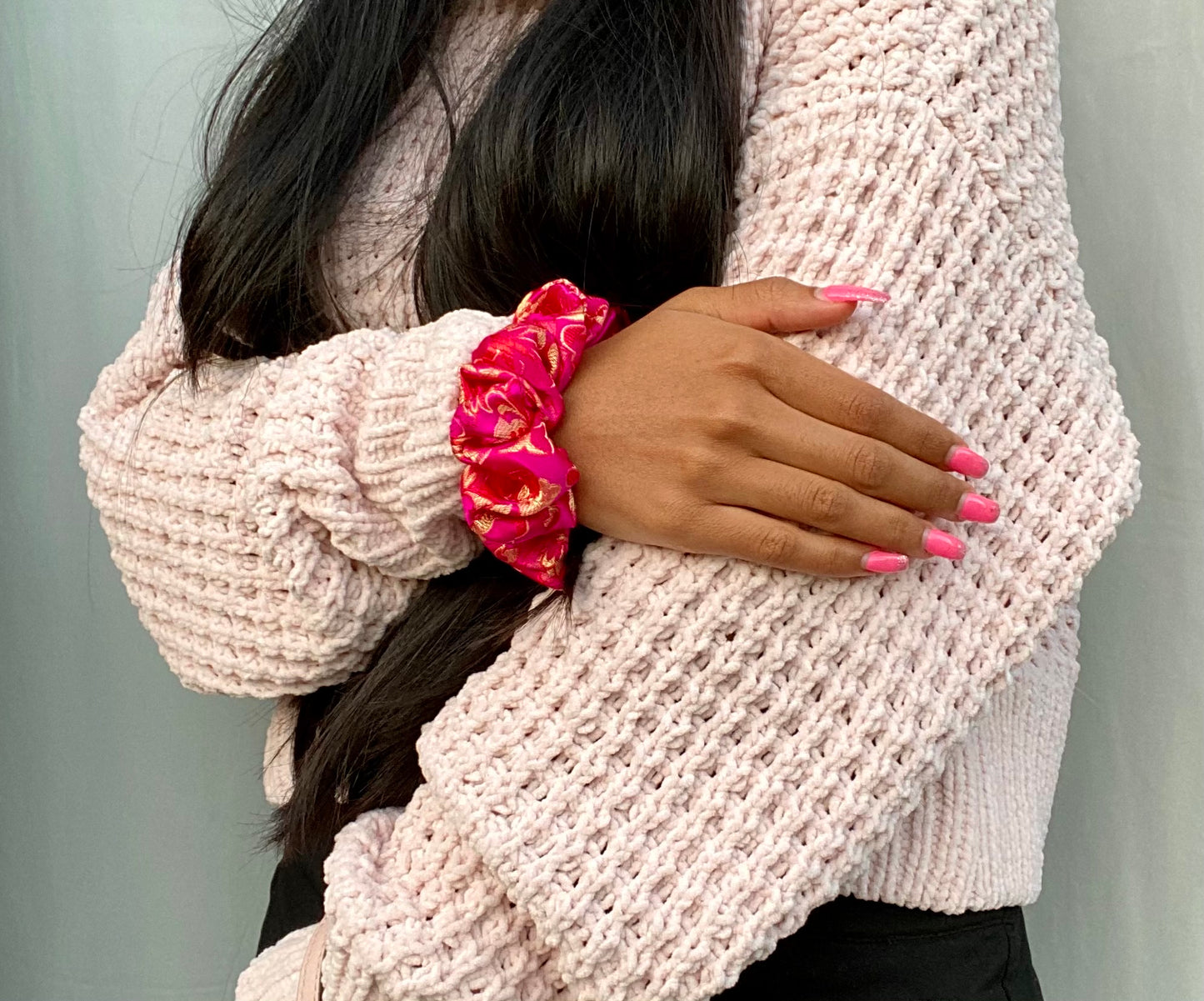 Floral Hot Pink Scrunchies