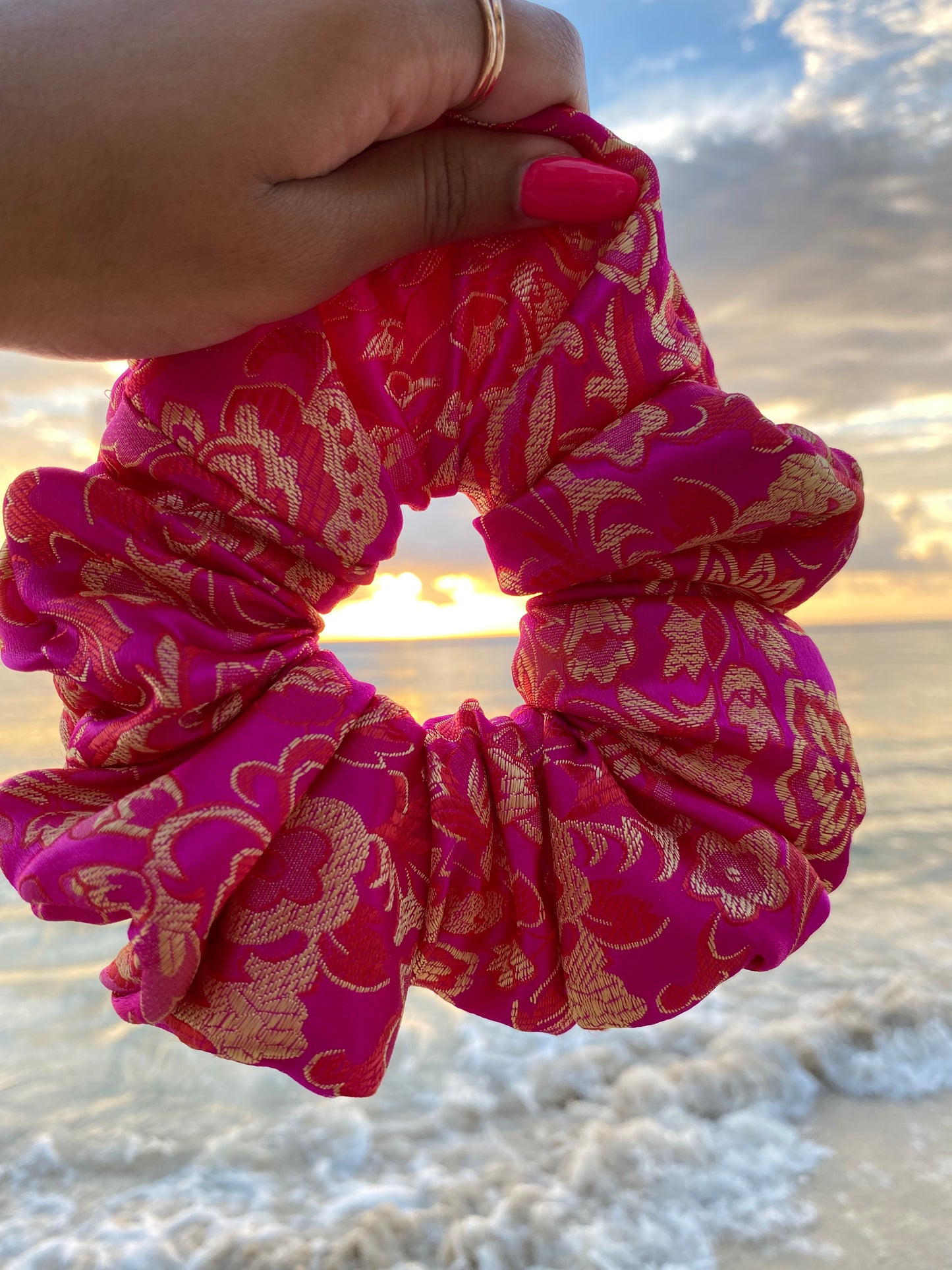 Floral Hot Pink Scrunchies